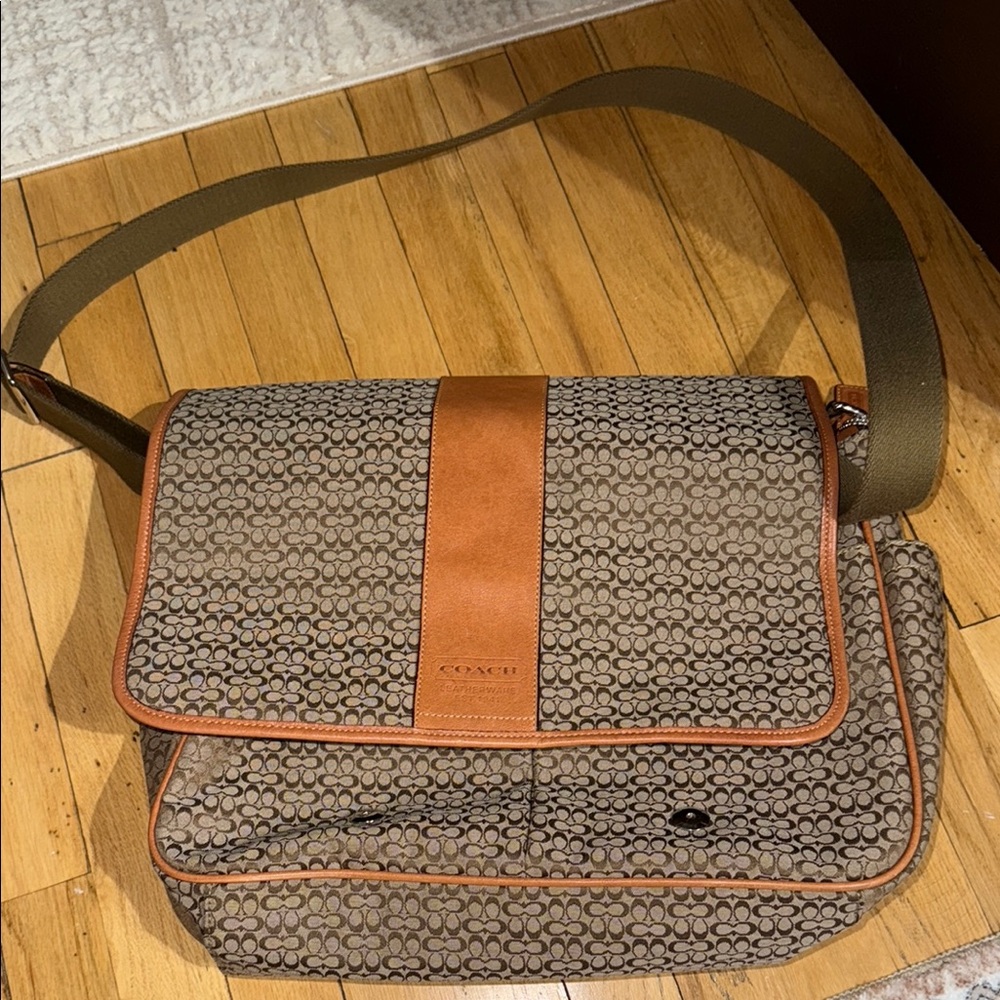 Coach Brown and Tan Laptop Bag with Leather Accent